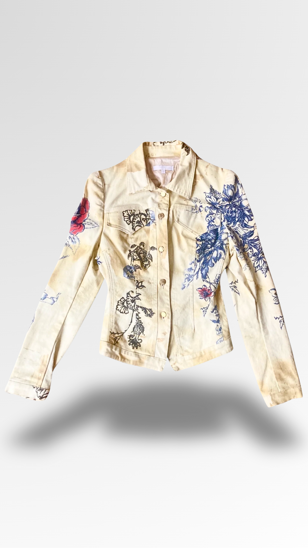 ROBERTO CAVALLI 2003 TATTOO PRINT DENIM JACKET