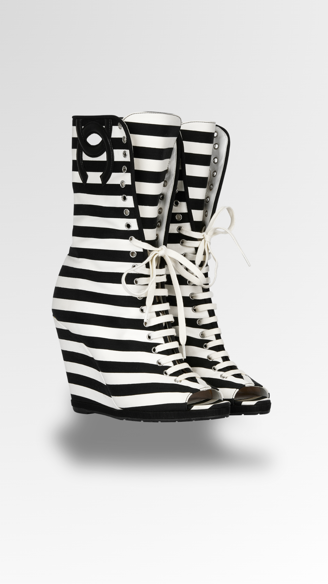 CHANEL CRUISE 2010 STRIPED WEDGE BOOTS 37